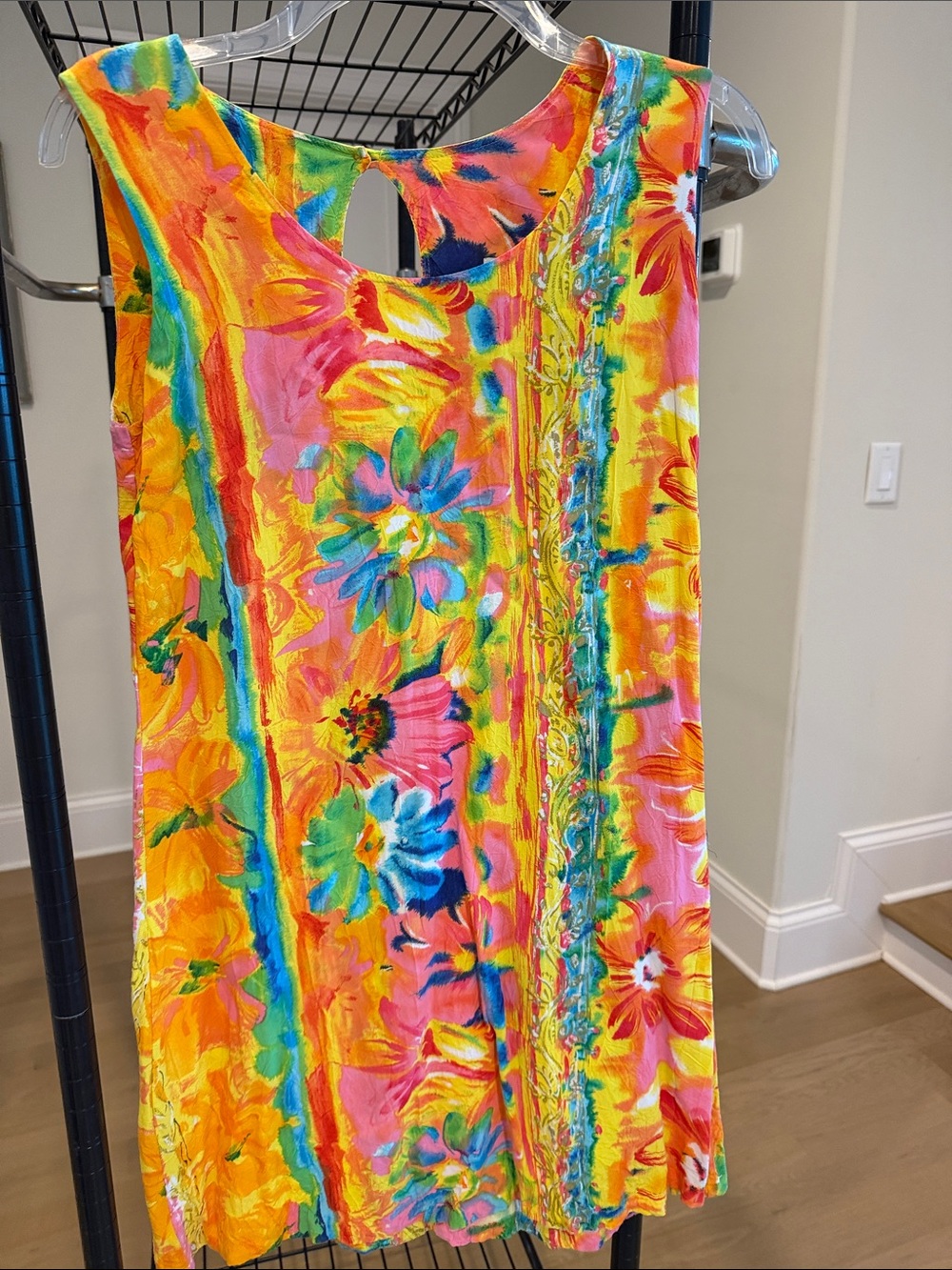 Jams World Multicolor Tropical Print Top in Bright Yellow, Blue & Pink